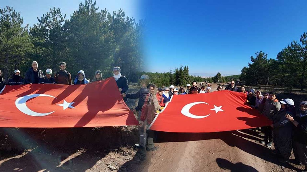 Eskişehirli doğa tutkunları kilometrelerce yürüyerek Türk bayrağına ulaştılar