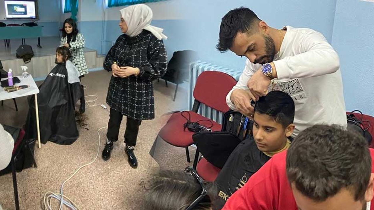 Mahmudiyeli minik öğrencilere ücretsiz yılbaşı tıraşı