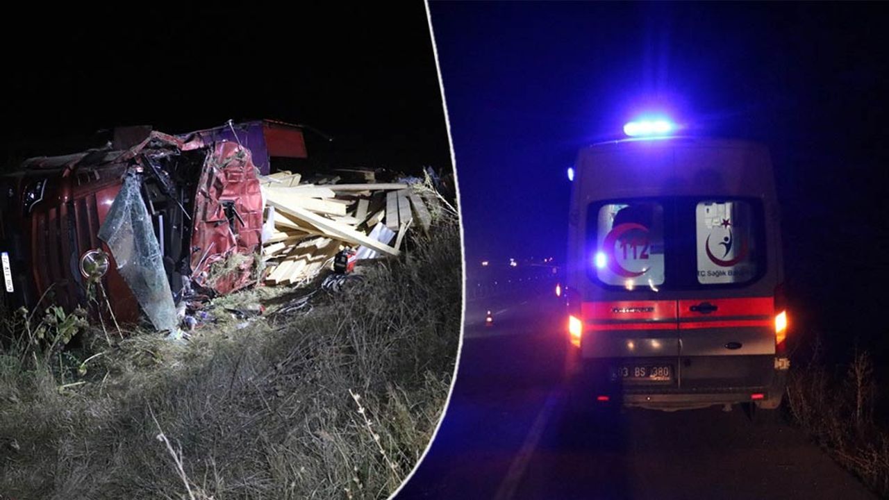 Afyon’da ölümlü trafik kazası; Tır sürücüsü kurtarılamadı!