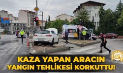 Kaza yapan aracın yangın tehlikesi korkuttu!