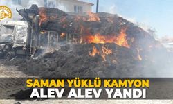 Saman yüklü kamyon alev alev yandı