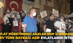 Evlat nöbetindeki aileler HDP il binasına dev Türk bayrağı asıp evlatlarını istedi