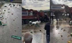 Bursa Eskişehir yolunda sebze yüklü kamyon kaza yaptı!