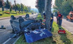 Ağaçlara çarpan otomobil takla atarak durabildi!