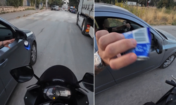 Eskişehir’de Araçtan Atılan Çöpe Motosikletliden Ders Niteliğinde Ayar!