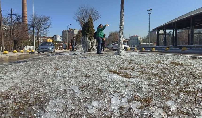 Gece eksi seviyelerde sulama sistemlerinin açılması sonucunda olduğu düşünülen buz sarkıtları, vatandaşlarca sık sık fotoğrafladı.