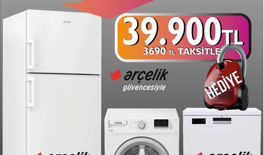 Arçelik güvencesiyle üretilen Altus marka buzdolabı, çamaşır makinesi ve bulaşık makinesinden oluşan set sadece 39 bin 900 TL… Süpürge hediyemizde bulunan bu paket de aylık 3 bin 690 TL ödeme imkanı bulunuyor. Asarcıklı Cd. No:25