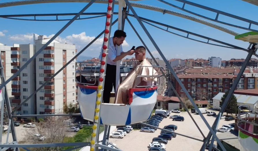 Eskişehir'de Metrelerce Yüksekte Saç Kesimi Görenleri Hayrete Düşürdü!