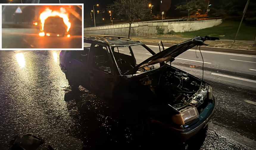 Eskişehir’de Alev Topuna Dönen Aracın Sürücüsü Son Anda Kurtuldu!