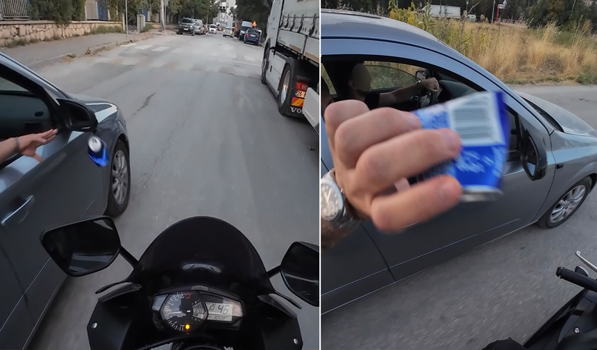 Eskişehir’de Araçtan Atılan Çöpe Motosikletliden Ders Niteliğinde Ayar!