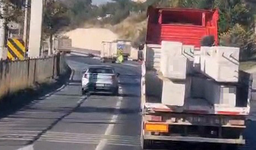 Eskişehir’de Kural Tanımaz Sürücü Tonluk Betonlarla Tehlike Saçtı!