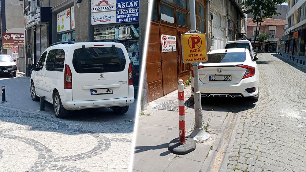 Eskişehir'de Kurban Bayramı sebebiyle oluşan durgunluğu fırsat bilen bazı duyarsız sürücüler çoğu yeri park alanı olarak kullandı.