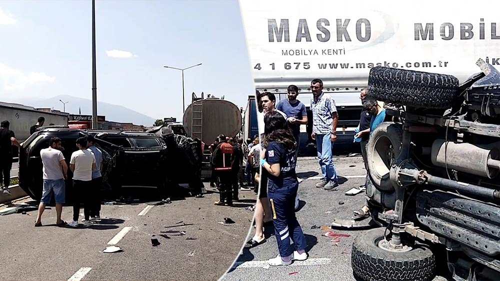 Kaza İnegöl - Eskişehir yolu üzerinde meydana geldi. 46 yaşındaki tır sürücüsü aracının kontrolünü kaybetti ve kırmızı ışıkta bekleyen bir araca ve tıra çarptı. 