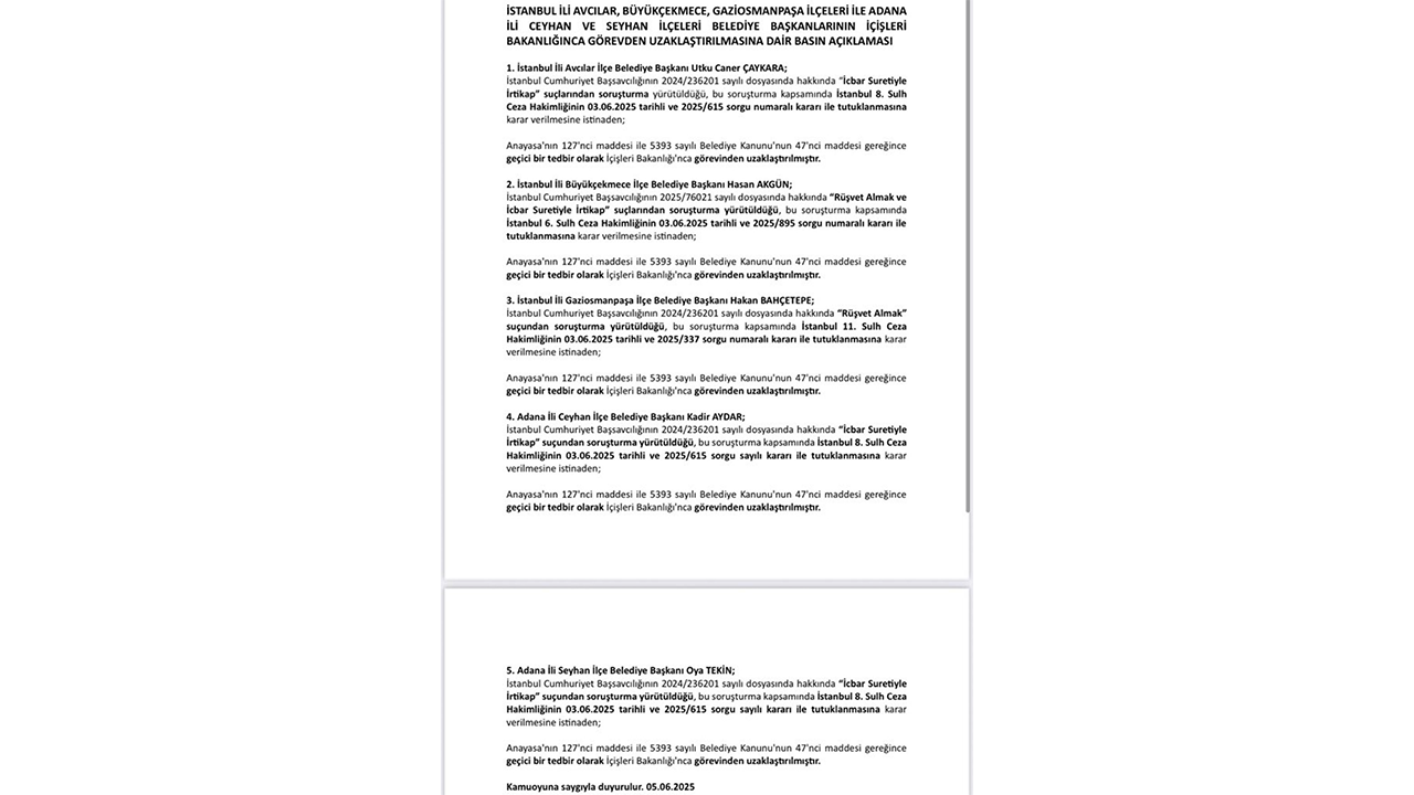 5 Belediye Başkanı Daha Görevden Uzaklaştırıldı