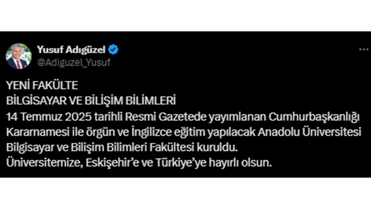 Anadolu Üniversitesi Rektörü Yusuf Adıgüzel'in Paylaşımı
