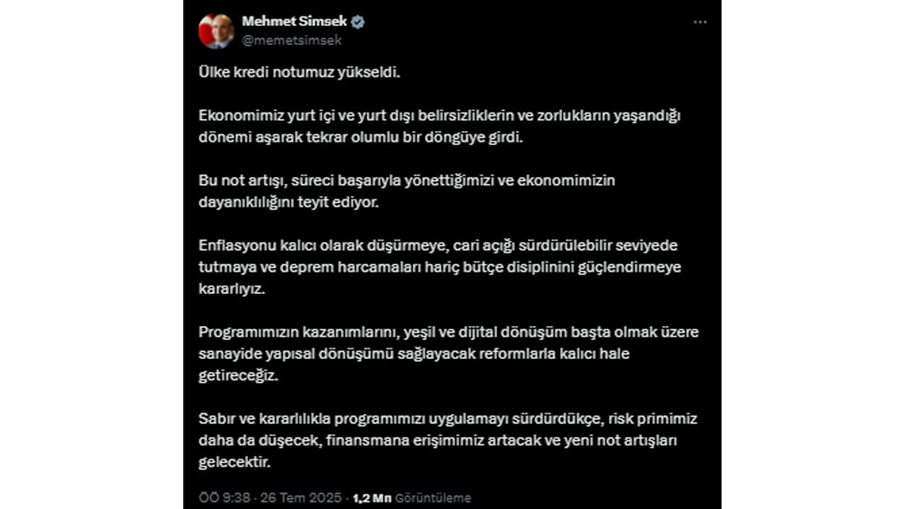 Bakan Şi̇mşek'i̇n Paylaşimi