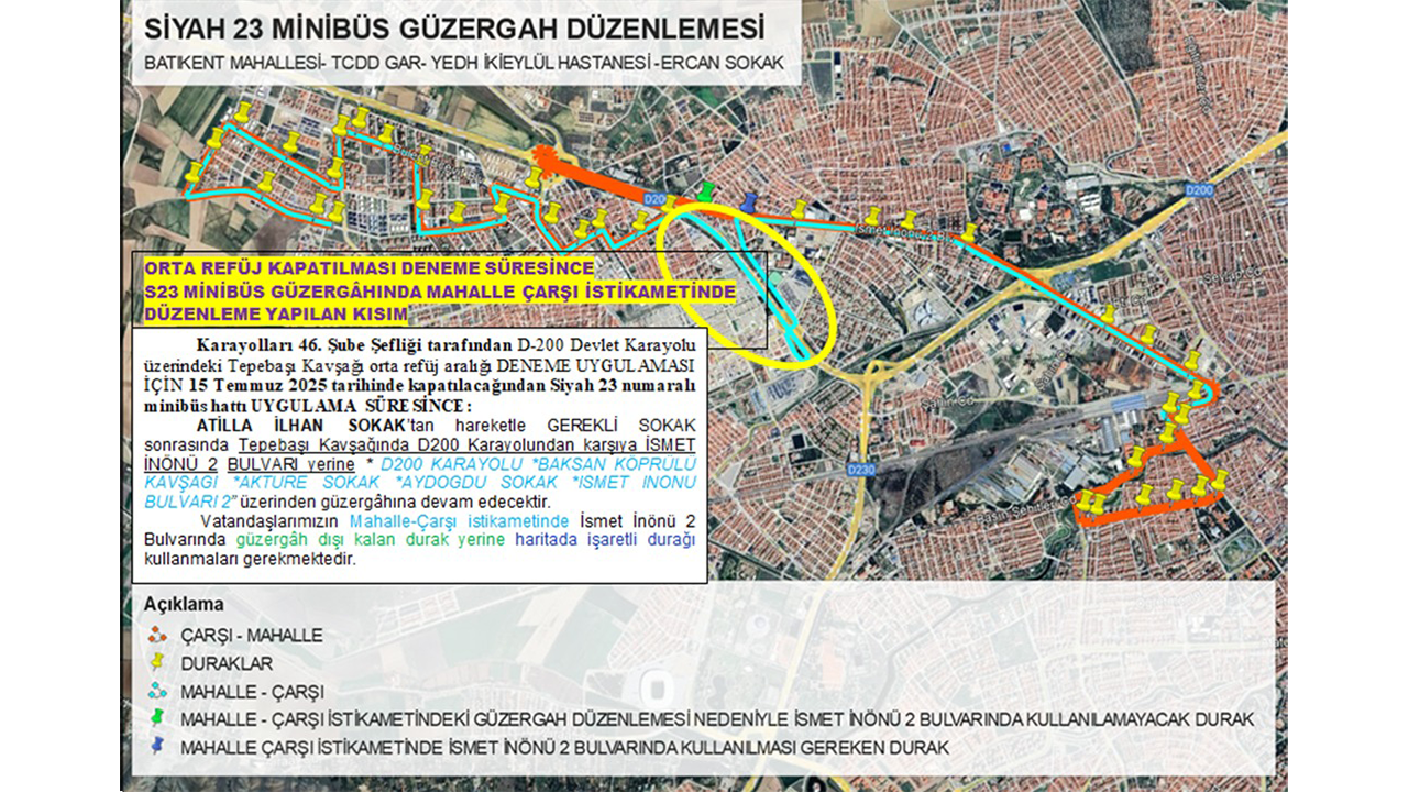 Eskişehir Siyah 23 Numara Güzergah Değişikliği