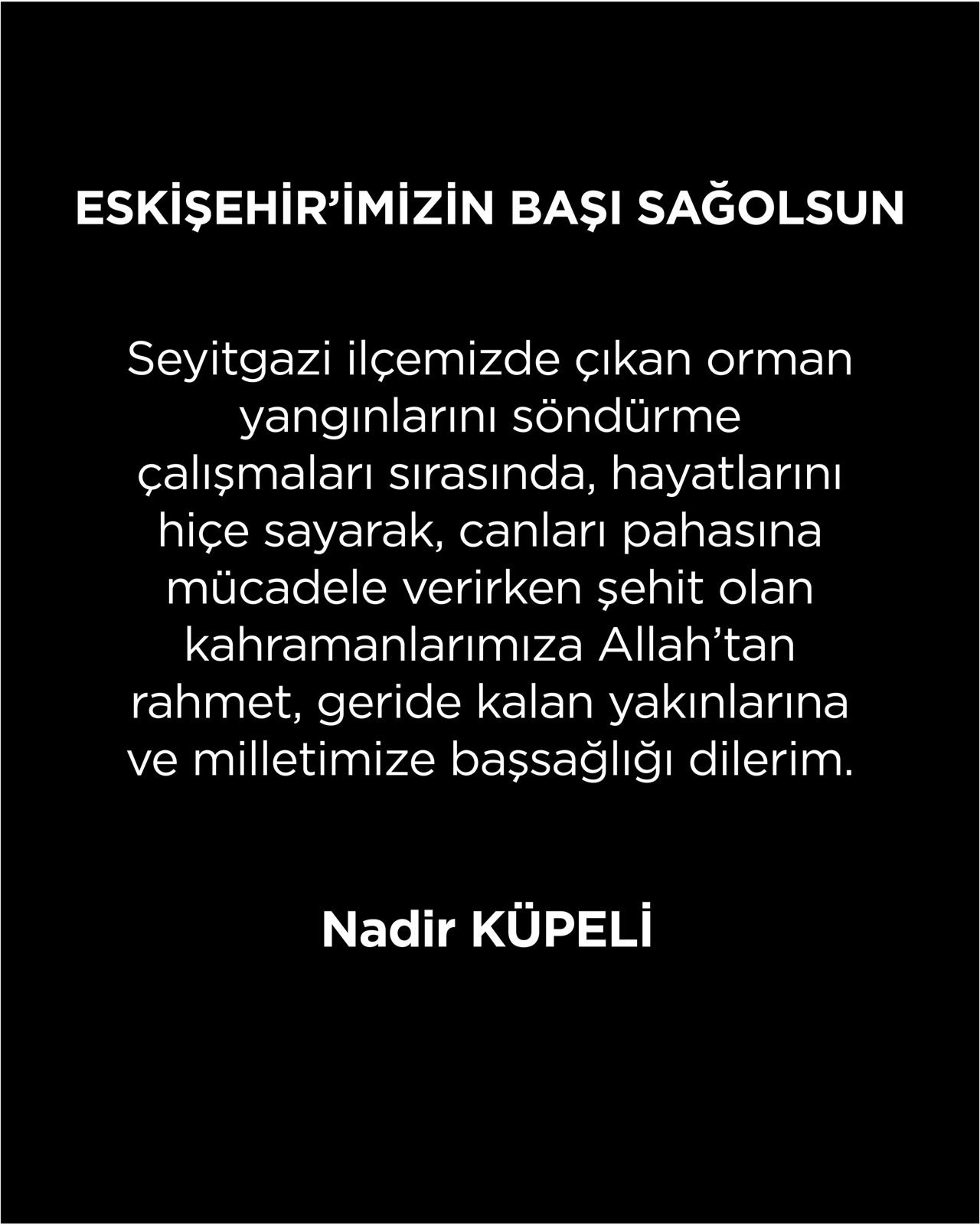Nadir Küpeli Taziye Mesajı
