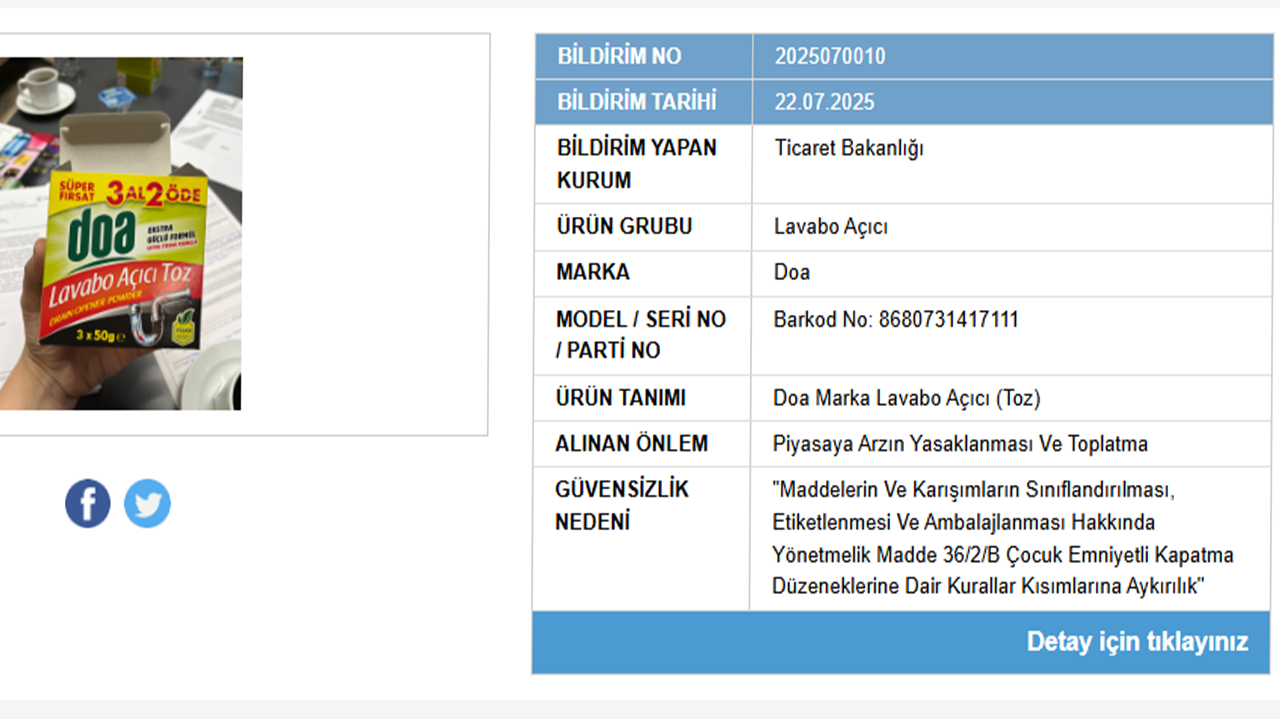 Piyasadan Toplatılan Lavabo Açıcı