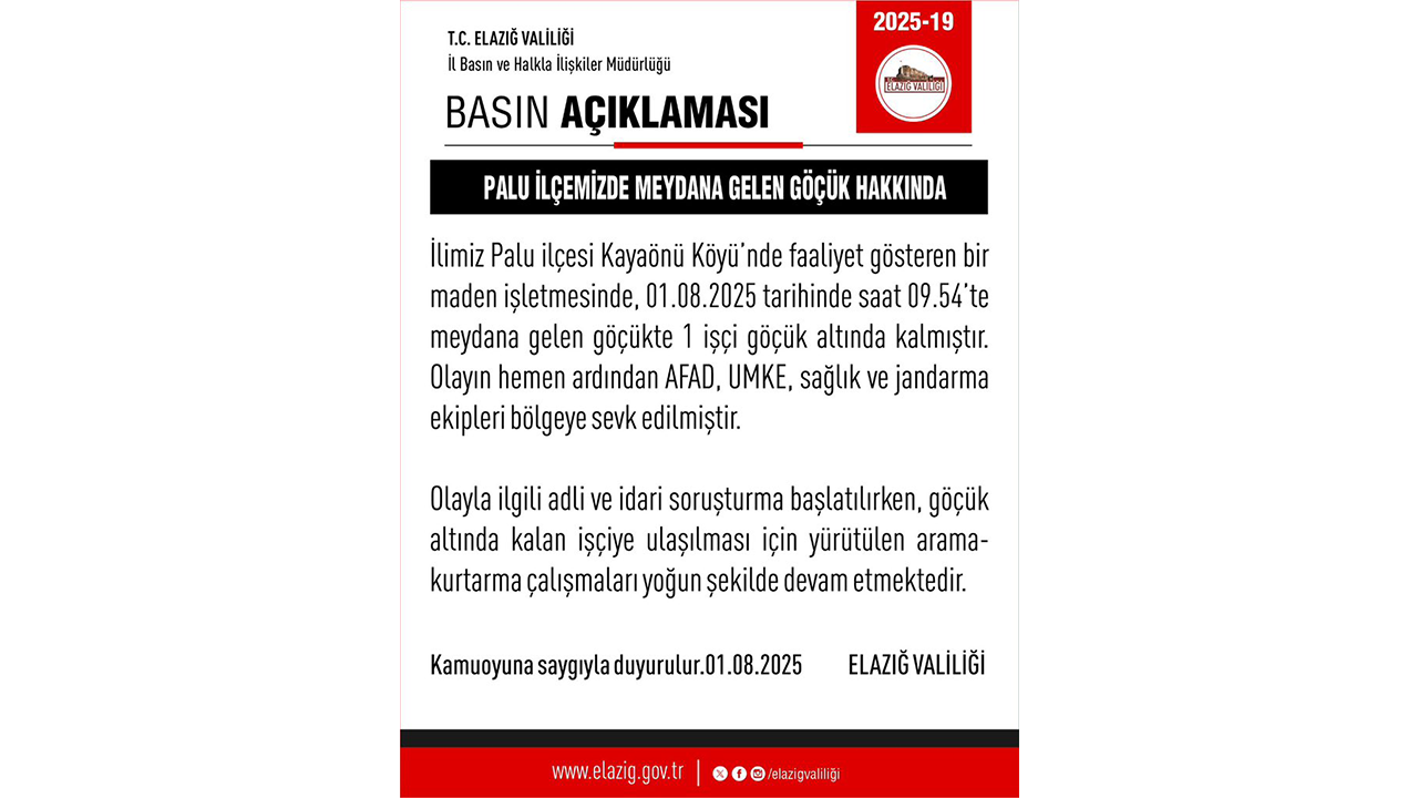 Elazığ Valiliğindne Maden Açıklaması