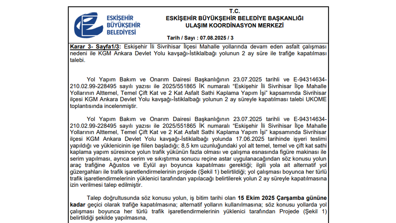 Eskişehir Büyükşehir Ukome Kararı