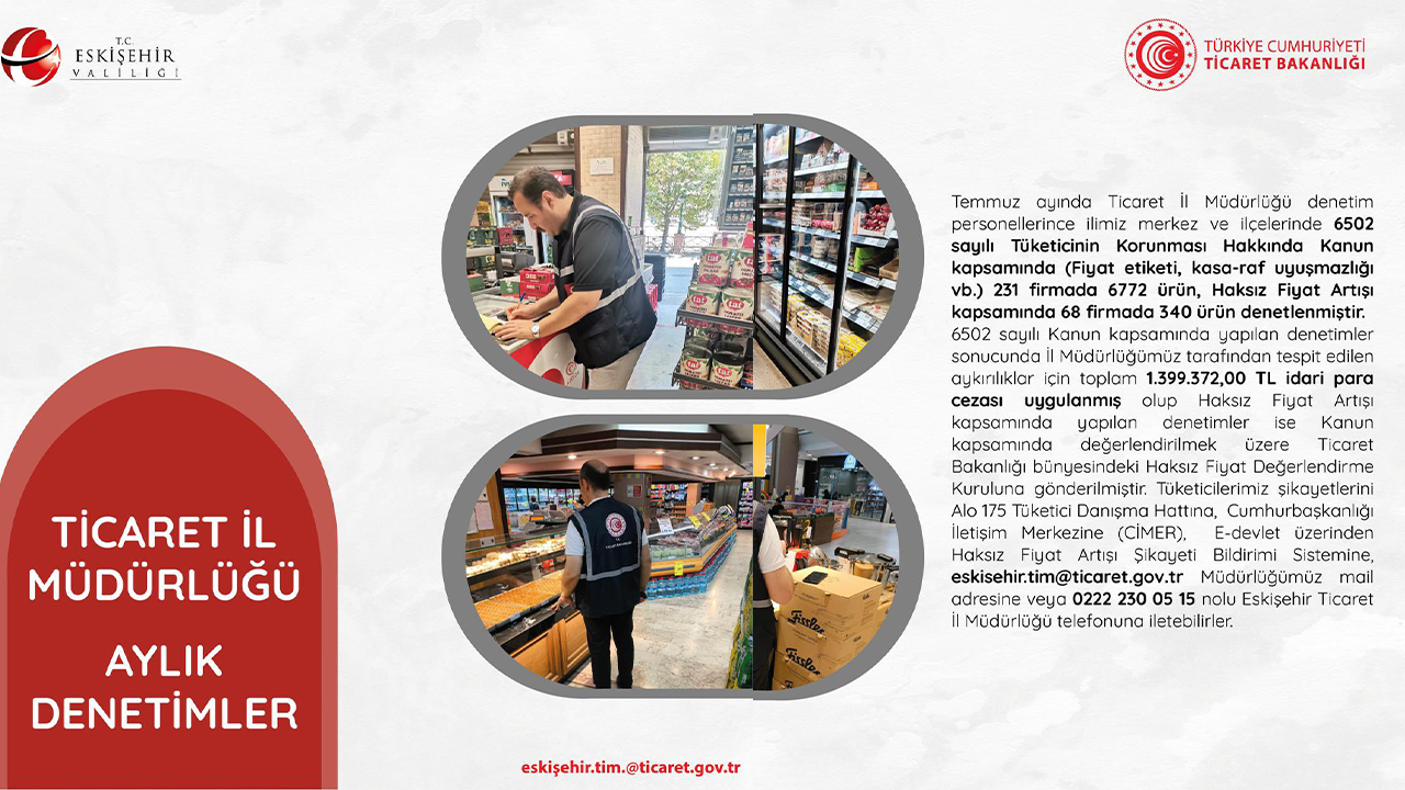 Eskişehir Ticaret Il Müdürlüğü Aylık Denetimler