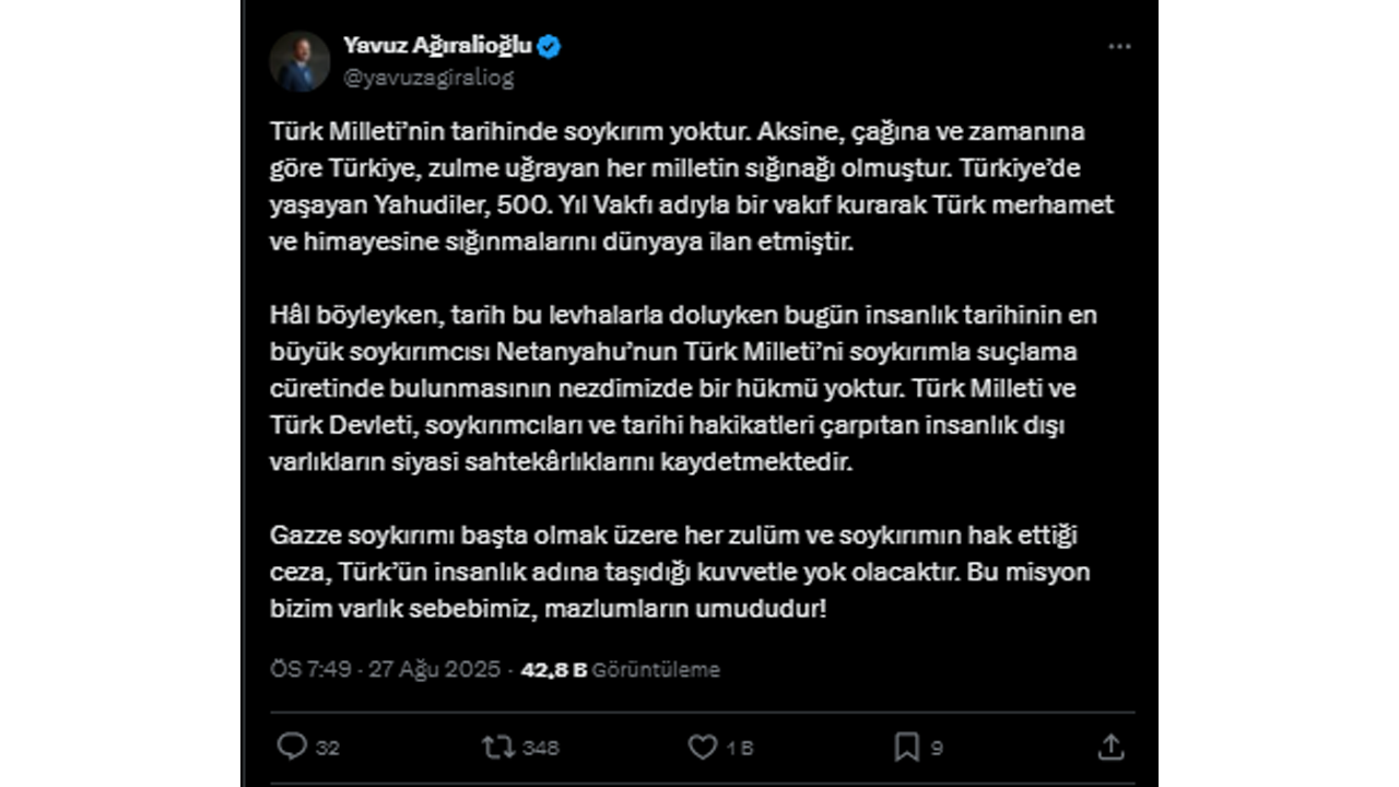 Yavuz Ağıralioğlu'ndan Israil'e Tepki