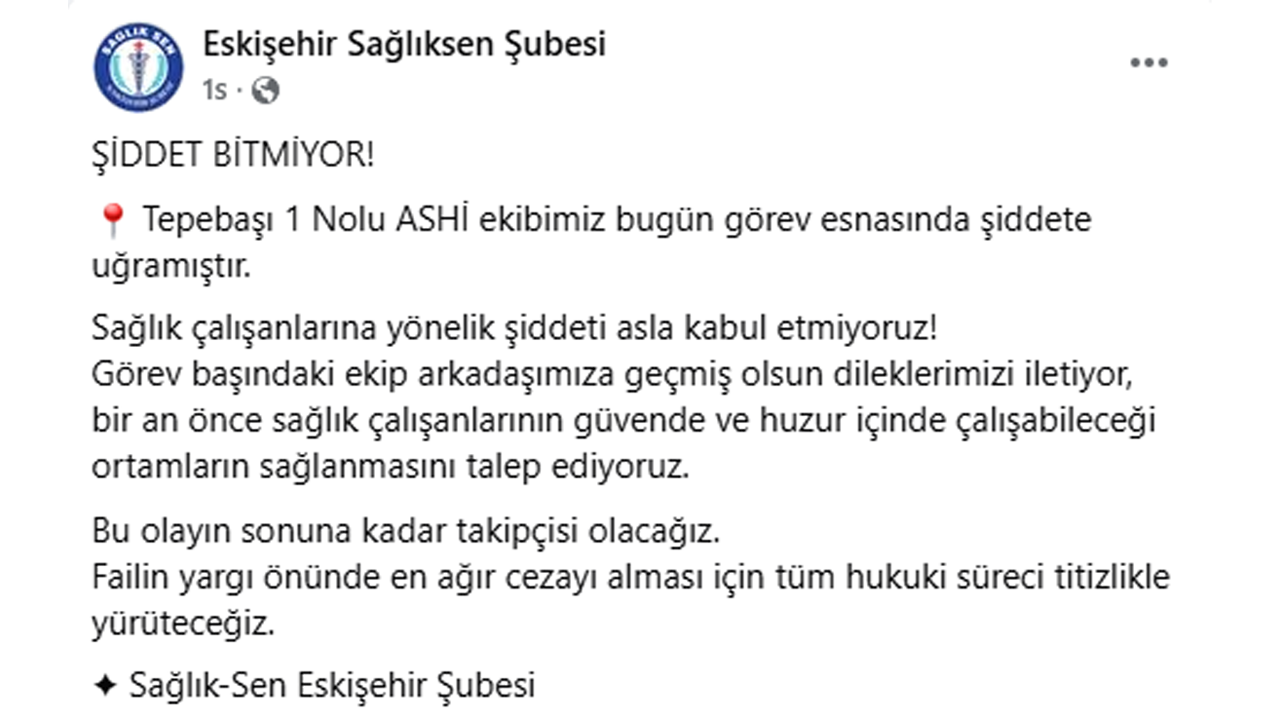 Eskişehir Sağlık Sen Şubesi'nden Kınama