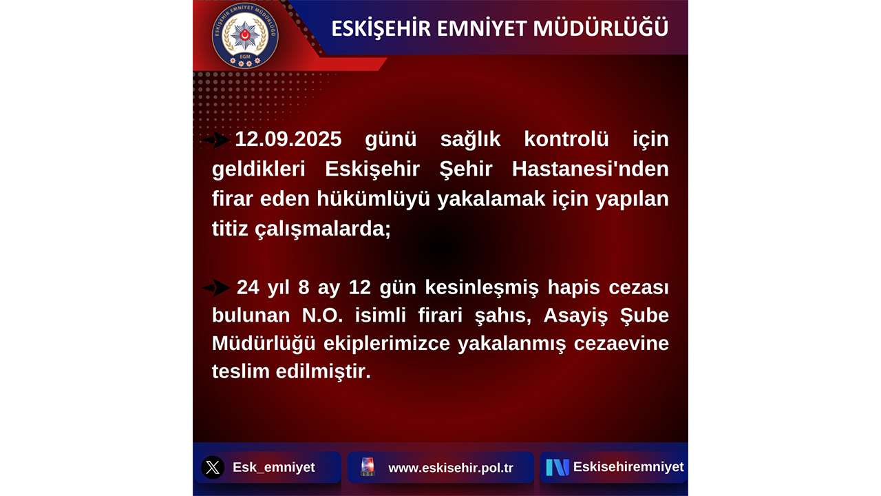 Eskişehir'de Hastaneden Firar Eden Hükümlü Yakalandı