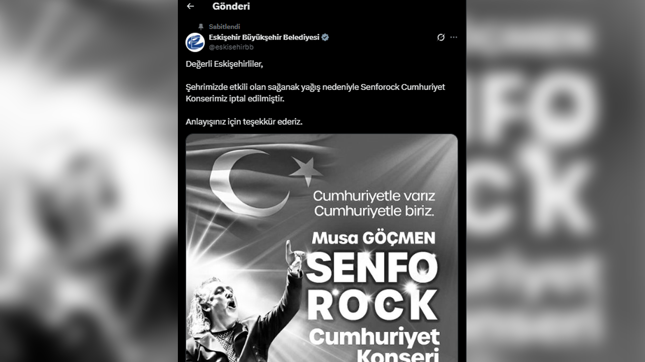 Eskişehir Büyükşehir Belediyesi'nden Konser Iptal Duyurusu