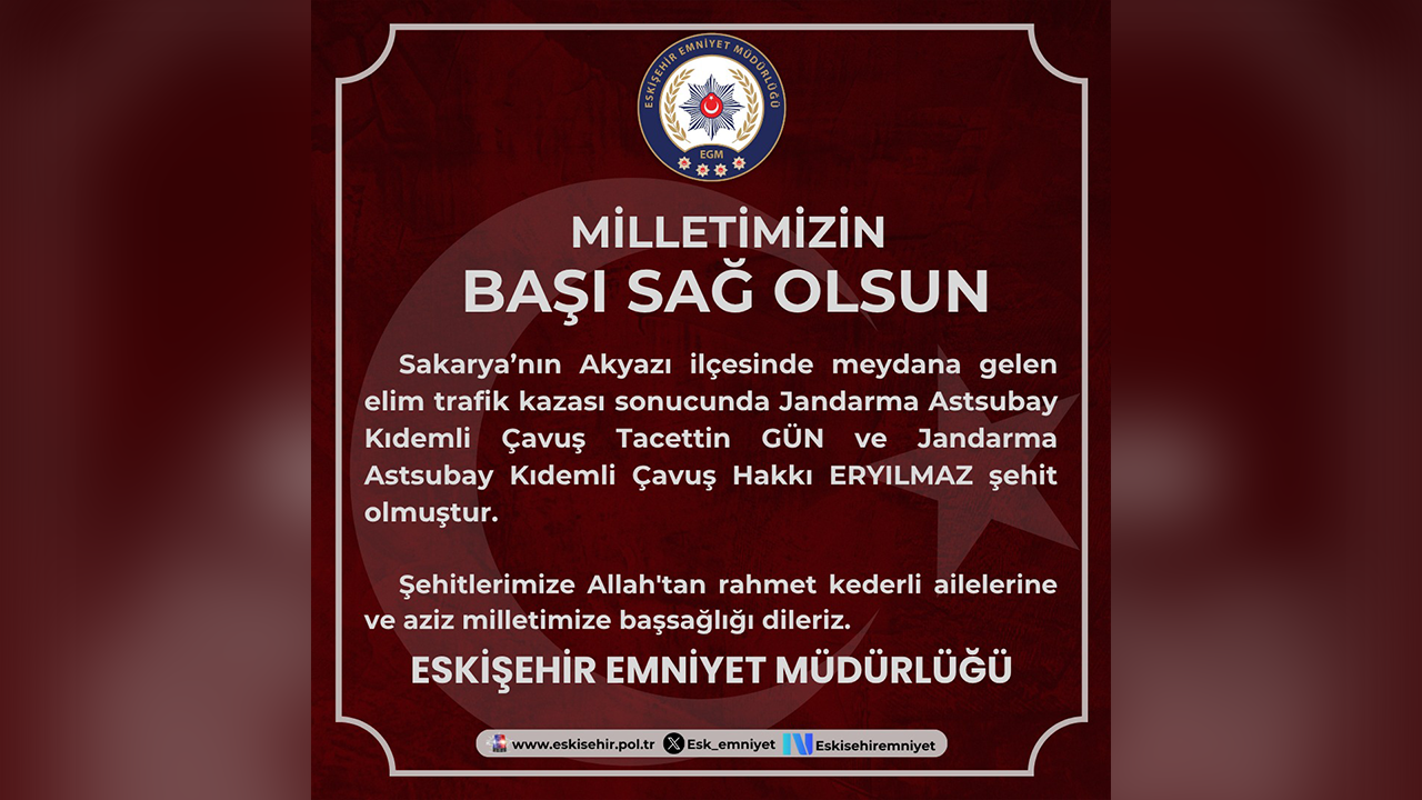 Eskişehir Emniyet Müdürlüğü'nün Şehitlerimiz Için Taziye Mesajı