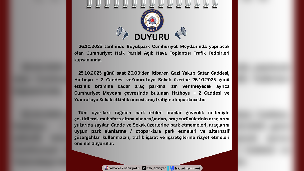 Eskişehir Emniyetinden Duyuru Paylaşıldı