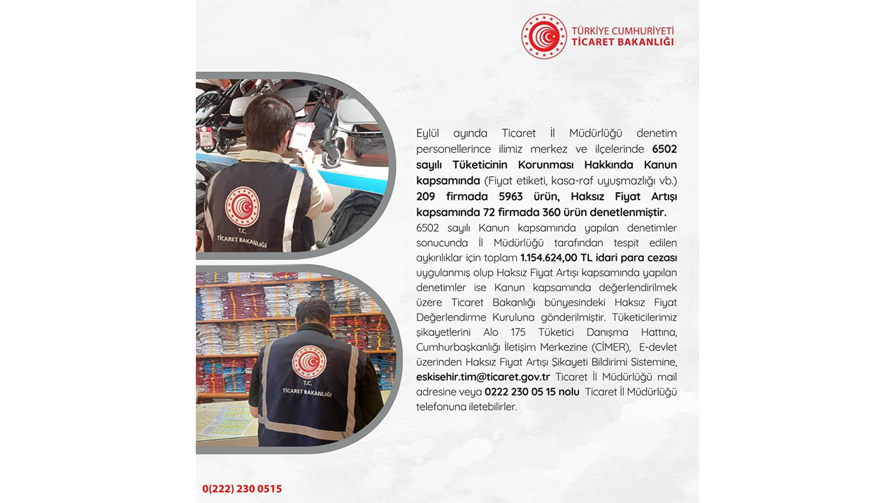 Eskişehir Ticaret Il Müdürlüğü Eylül Ayı Denetim Raporu
