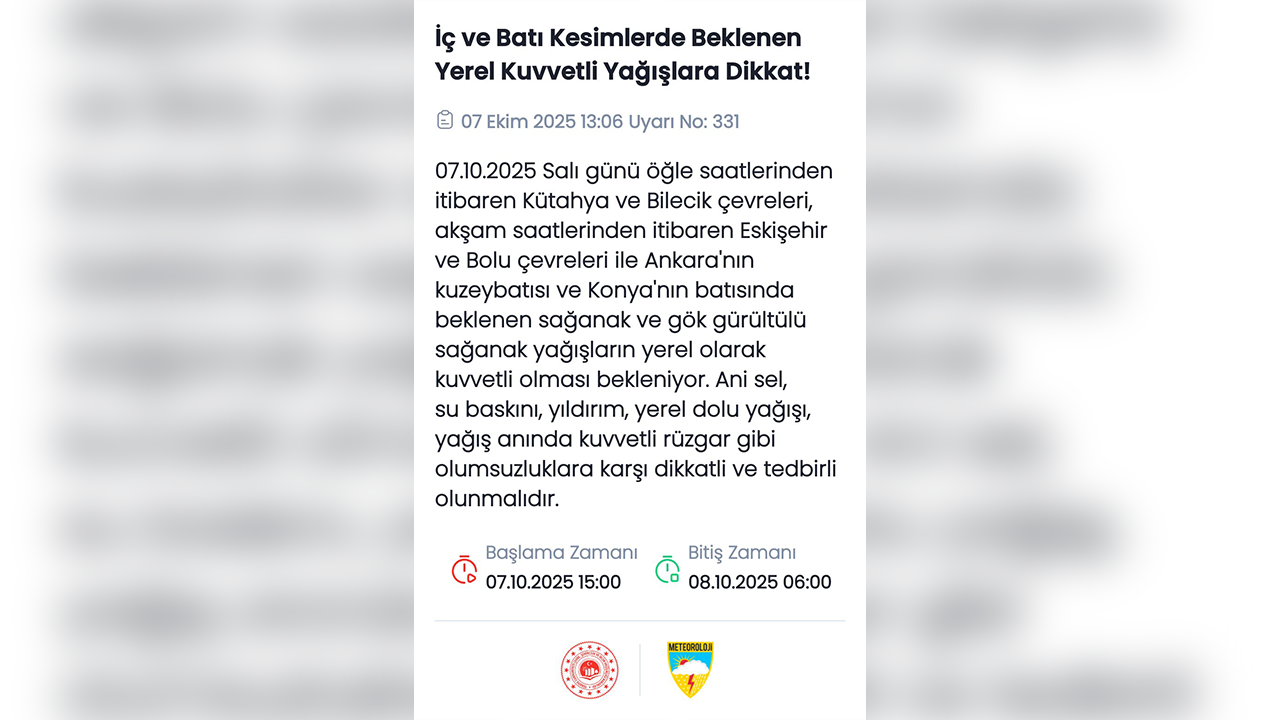 Meteoroloji'den Eskişehir Için Uyarı