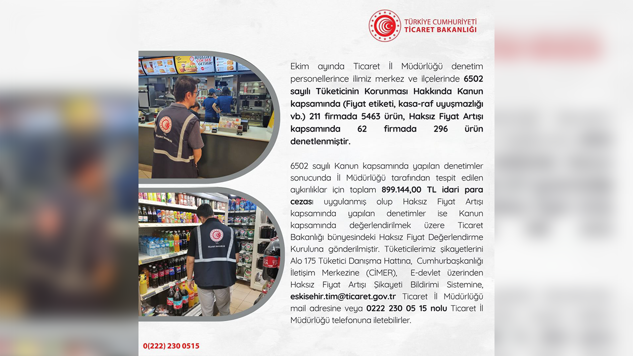 Ticaret Müdürlüğü Ekim Ayı Denetim Raporu