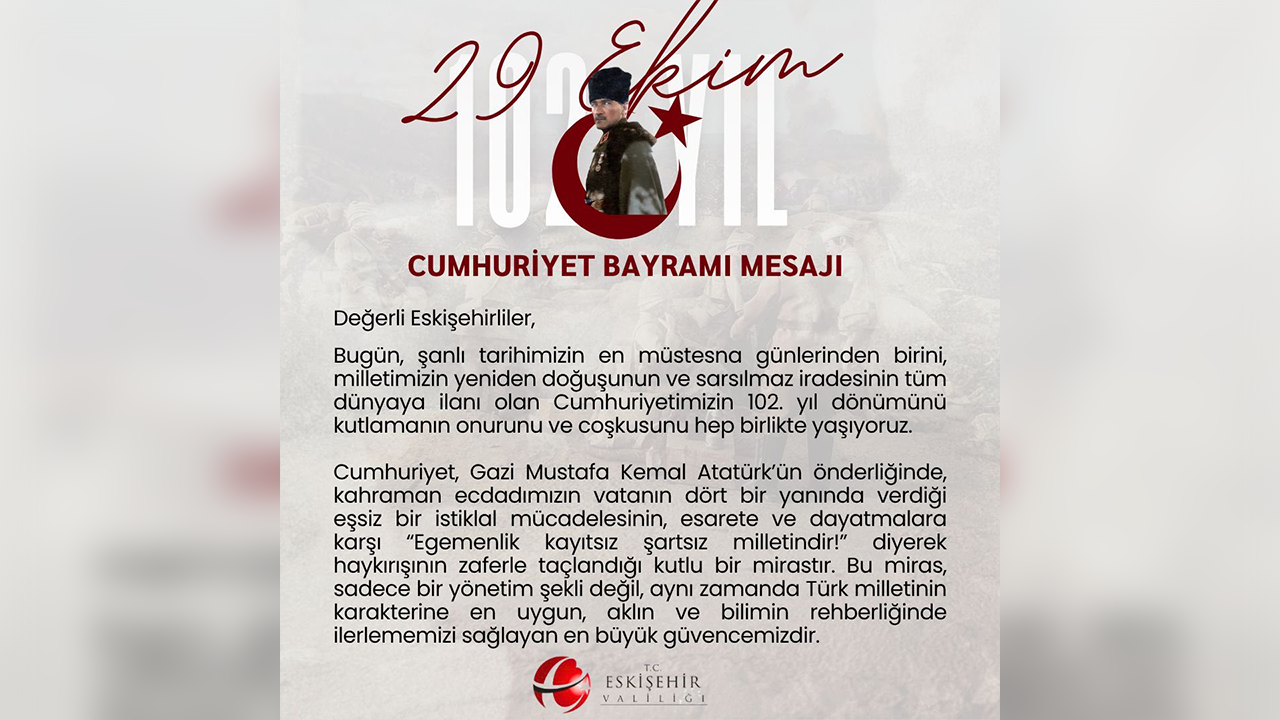 Vali Aksoy 29 Ekim Mesajı