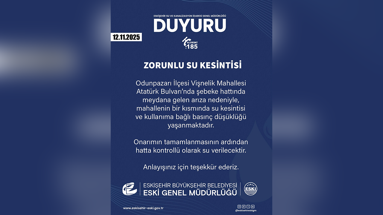 Eski'den Zorunlu Su Kesintisi Duyurusu