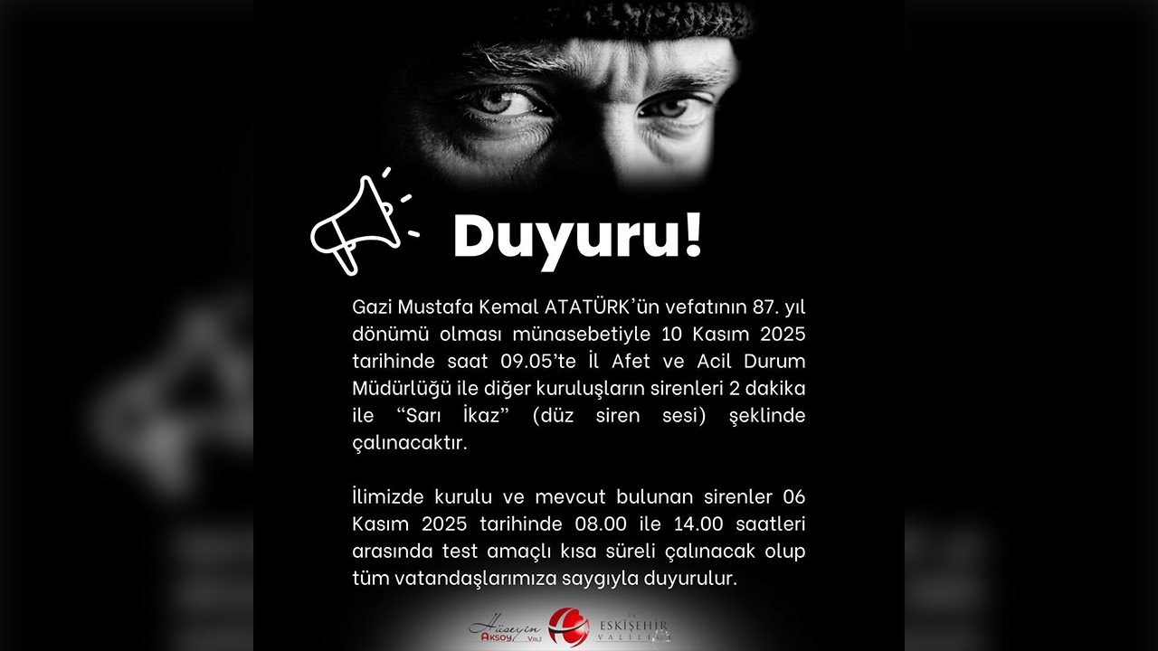 Eskişehir Valiliği 10 Kasım Duyurusu