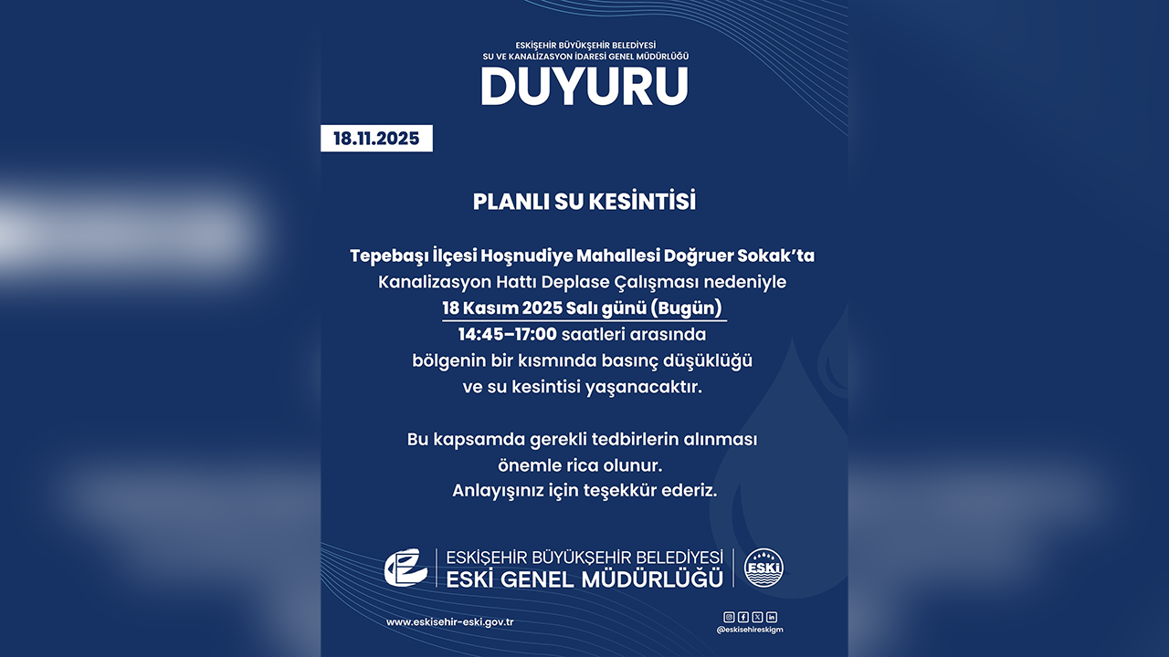 Eskişehir’de Sular Kesiliyor! Eski̇’den Önemli Uyarı!-1