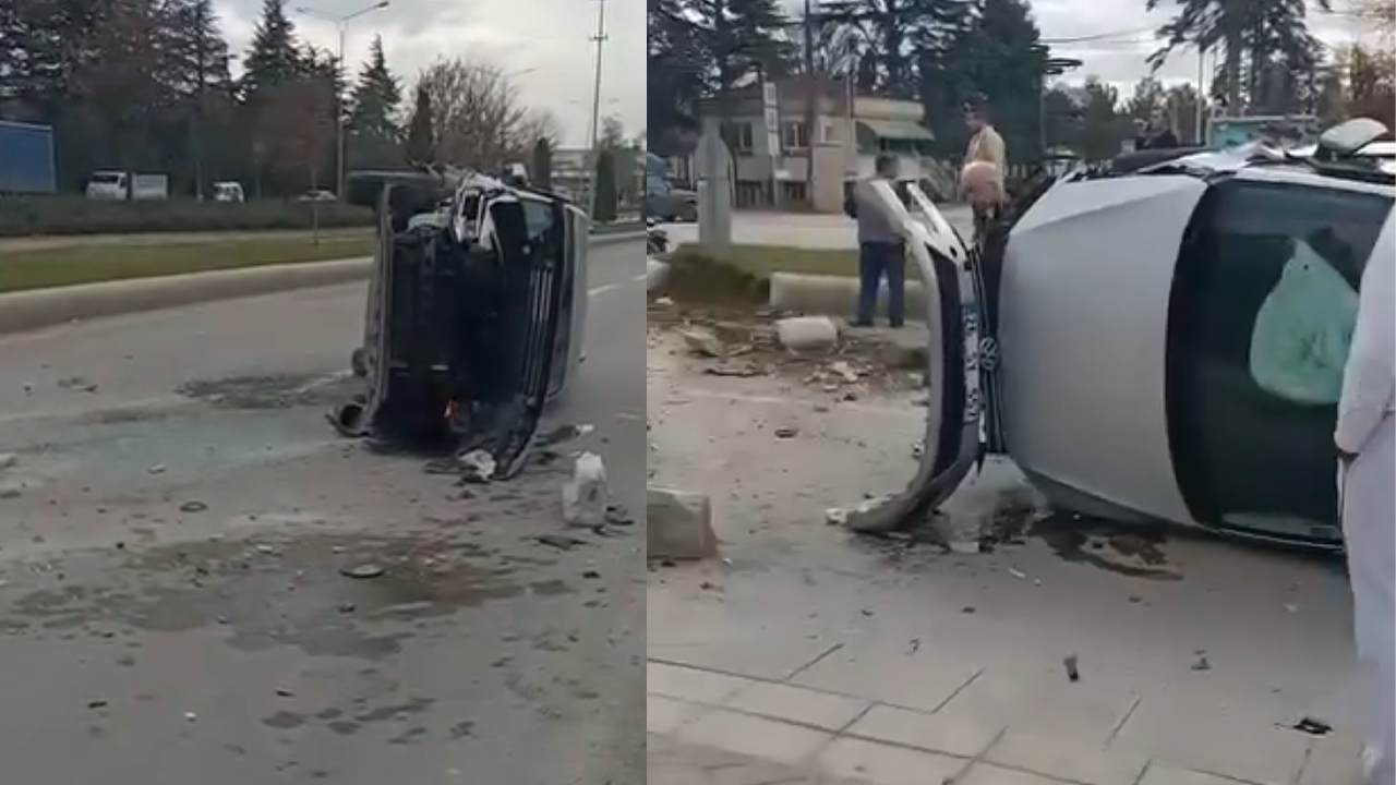 Kaza Sonrası Araç Yan Yattı