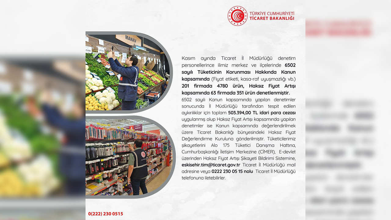 Ticaret Il Müdürlüğü Kasım Ayı Denetim Raporu