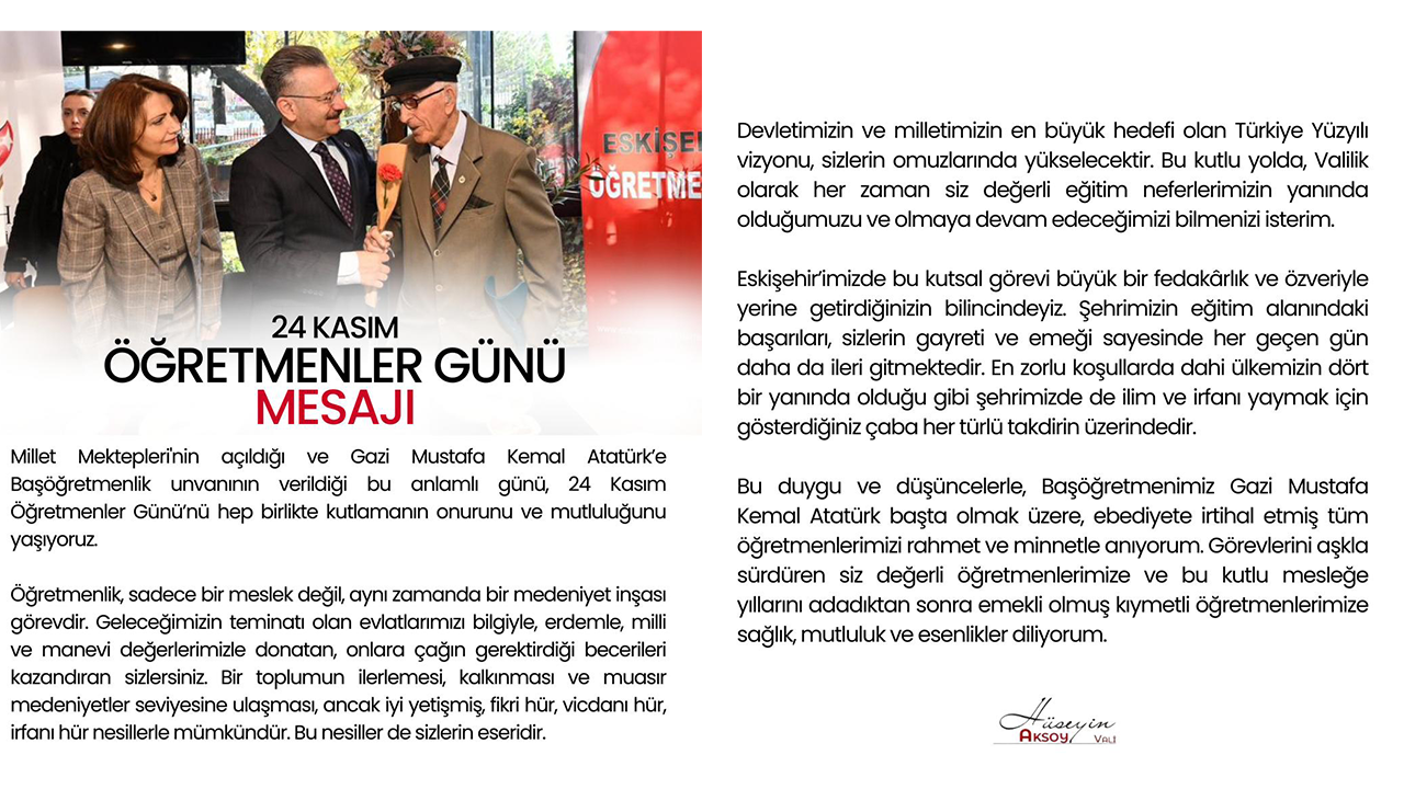 Vali Aksoy'un Öğretmenler Günü Mesajı