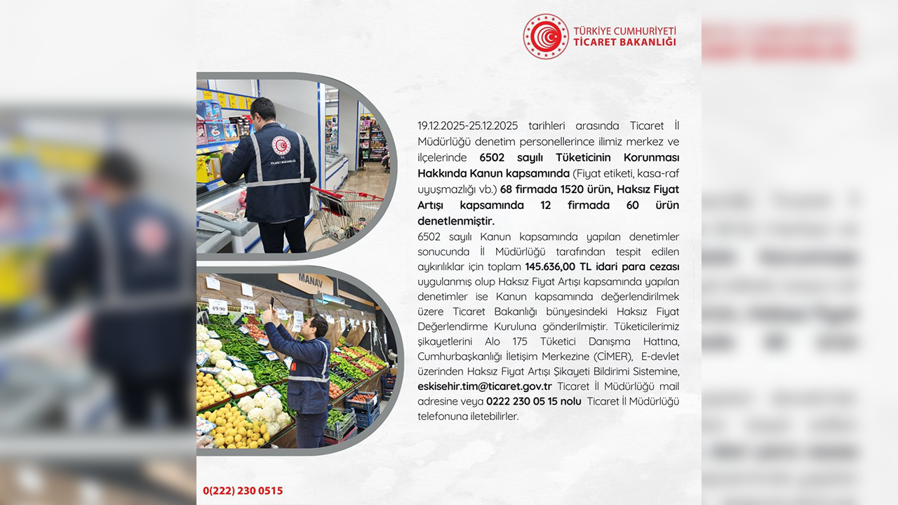 19, 25 Aralıık Haksız Fiyat Denetimleri