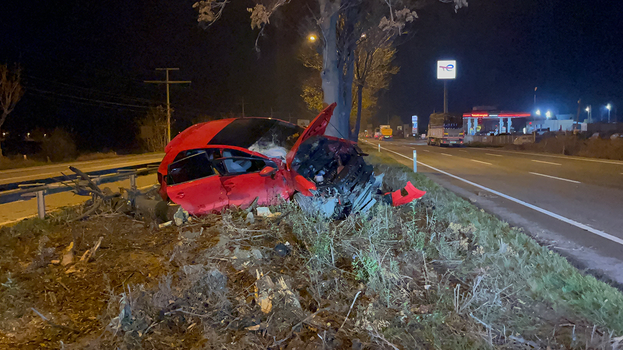 Araç Ağaca Saplanarak Durabildi