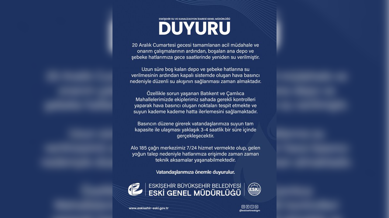 Eski'den Su Kesintisine Dair Açıklama