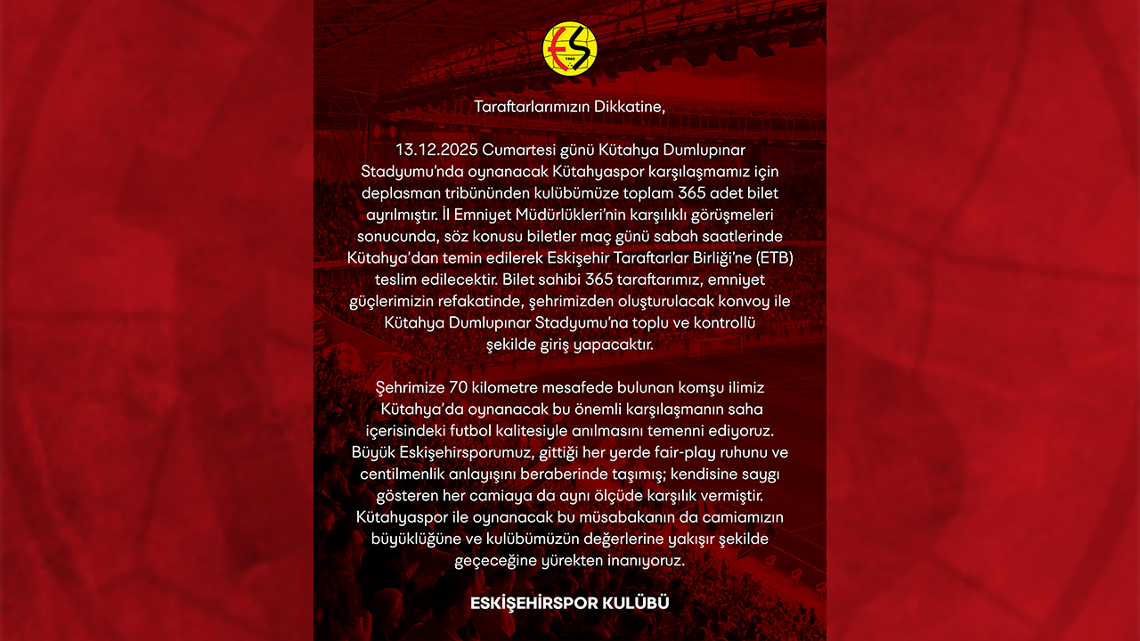 Eskişehirspor'un Maç Öncesi Açıklaması