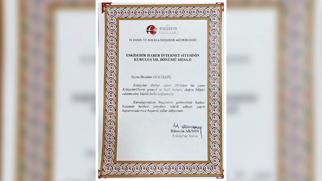 Vali Aksoy'dan Eskisehir.com Mesajı