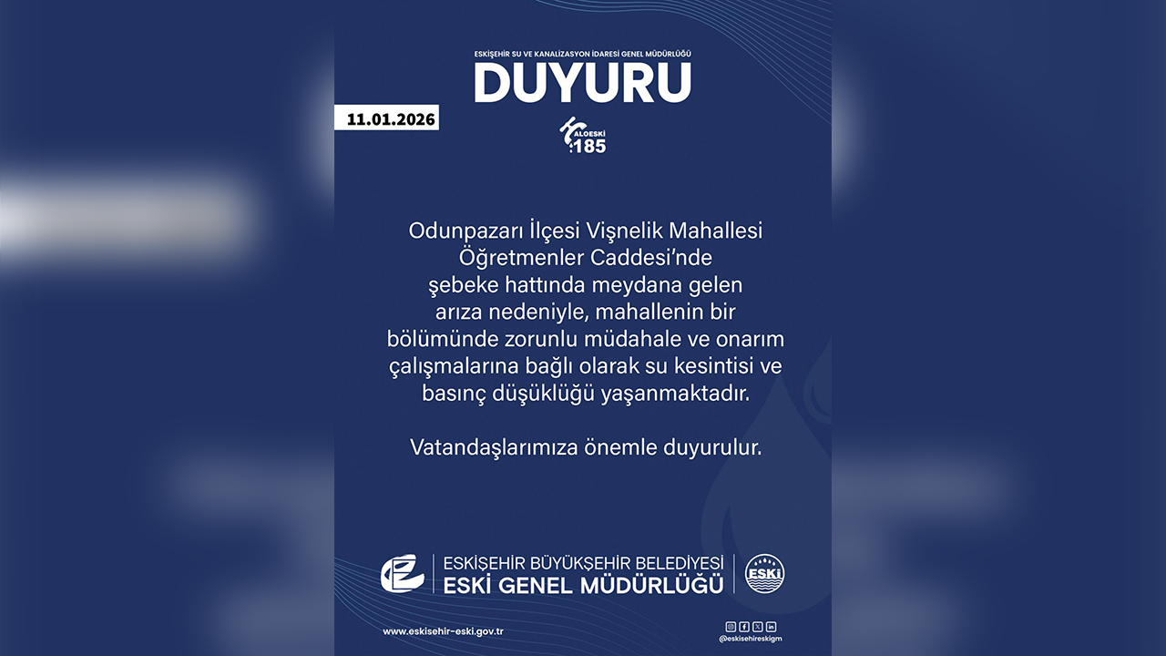 Eski Vişnelik Mahallesi Su Kesintisi Uyarısı