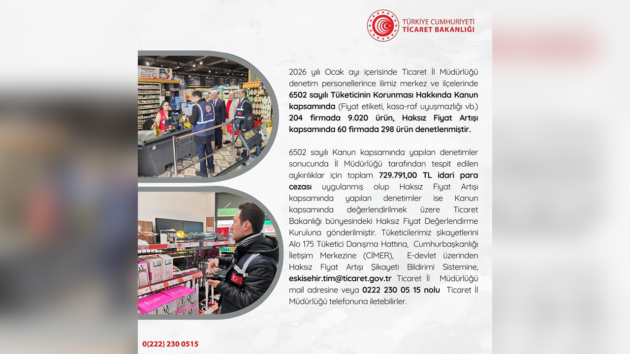 Ticaret Il Müdürülüğü Ocak Ayı Denetim Raporu