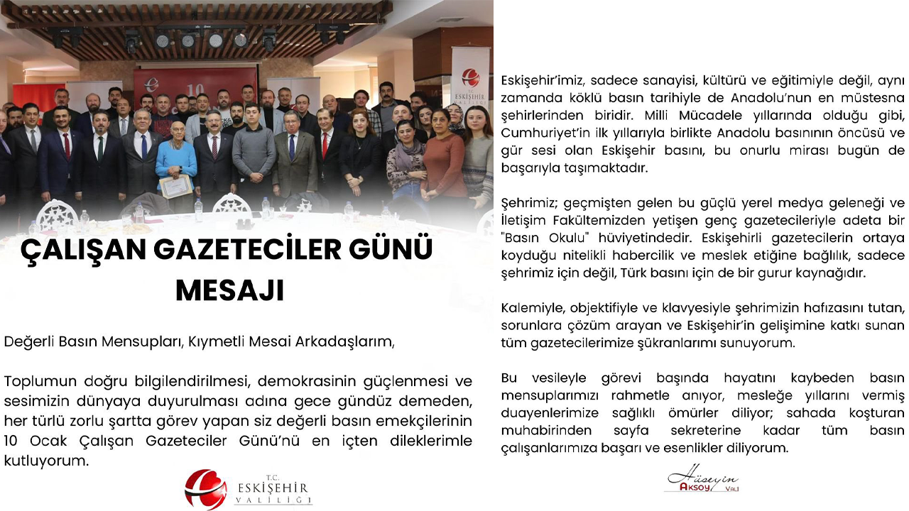 Vali Aksoy'dan Çalışan Gazeteciler Günü Mesajı